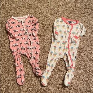 KICKEE Pants Pink Panda and Multicolor Ice Cream Kids Footies LOT OF 2